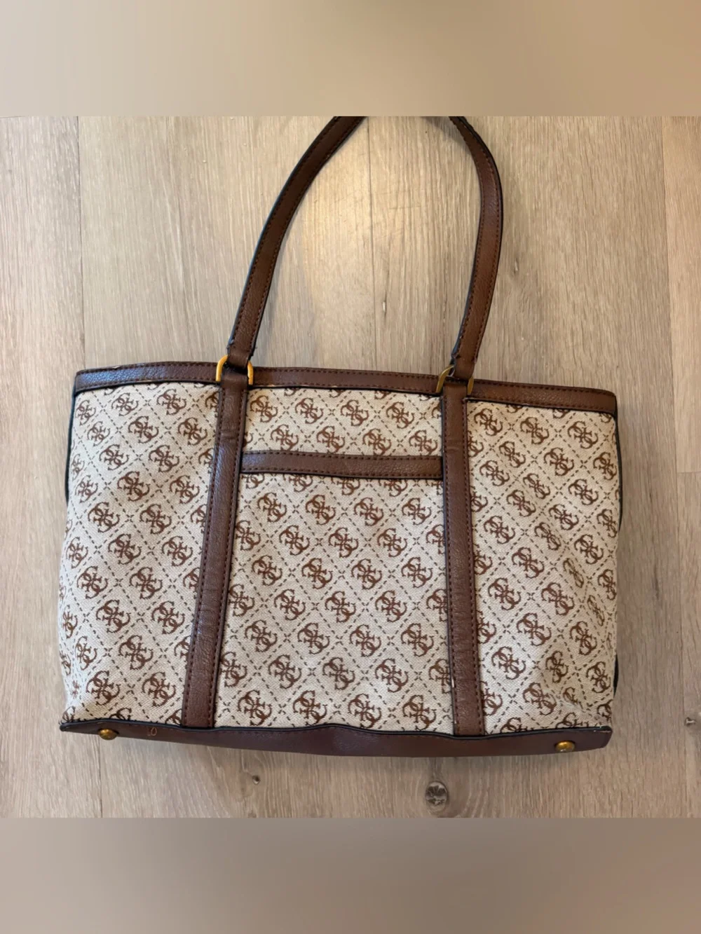 Guess Vintage Monogram Tote Bag - Brown Canvas